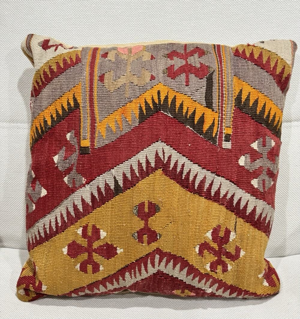 Kilim Pillow 15x15 Southwestern Red Woven Cushion Throw Indian Wool Handmade